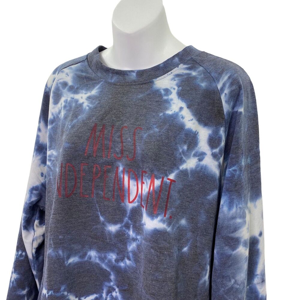 Rae Dunn Top Womens Large Sweatshirt Tie Dye Blue Miss Independent Dolman Sleeve